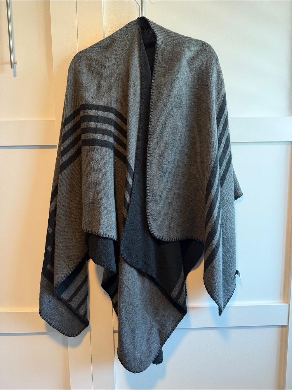 Soft Gray & Charcoal Striped Wrap Poncho